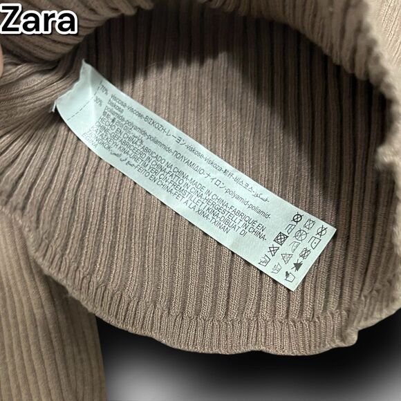 Preowned Zara Tan Long Sleeve Cold Shoulder knit ribbed Crop Top - Small - Picture 7 of 7